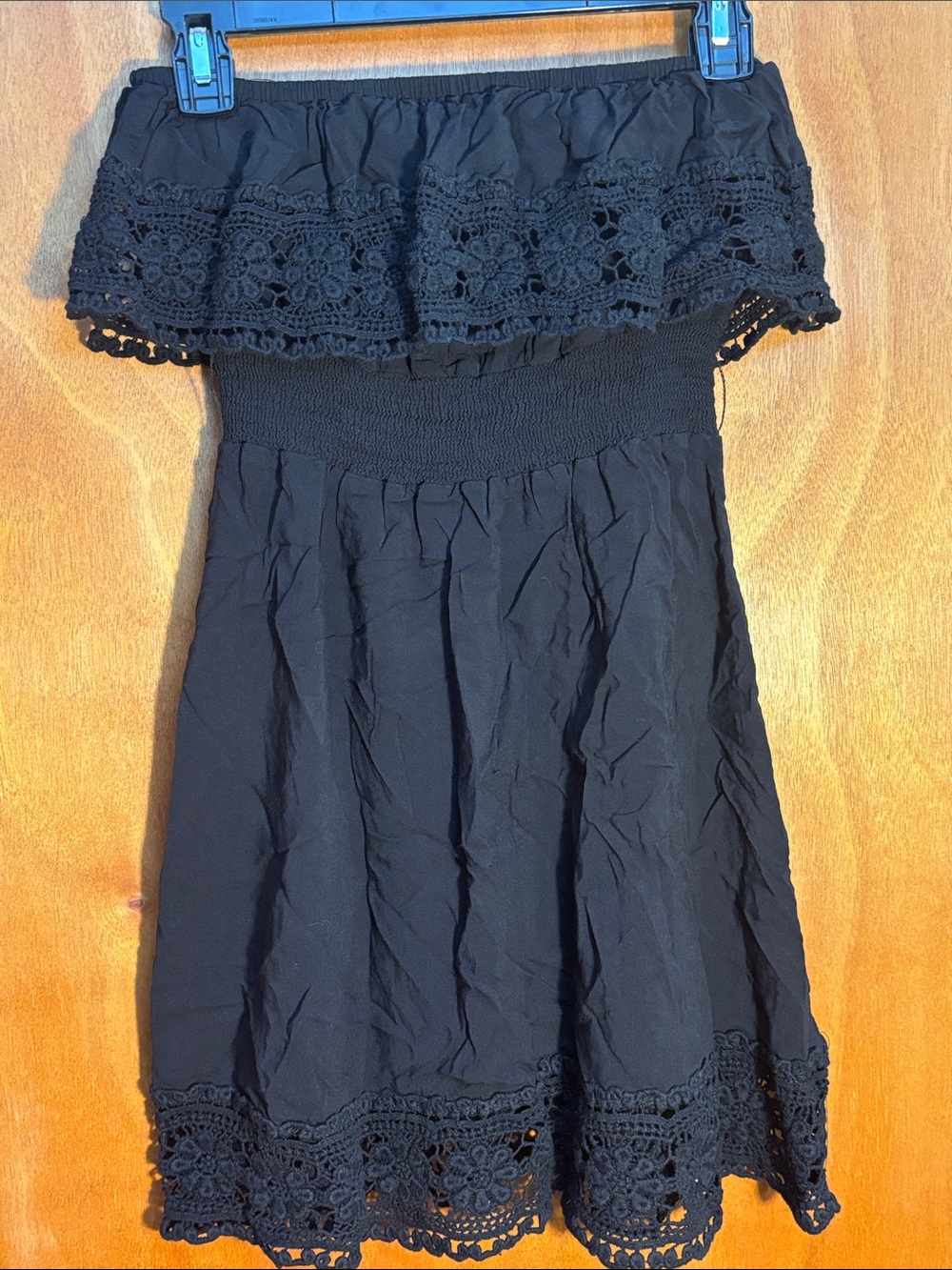 American Rag Black Off-Shoulder Mini Dress with Crochet Trim
